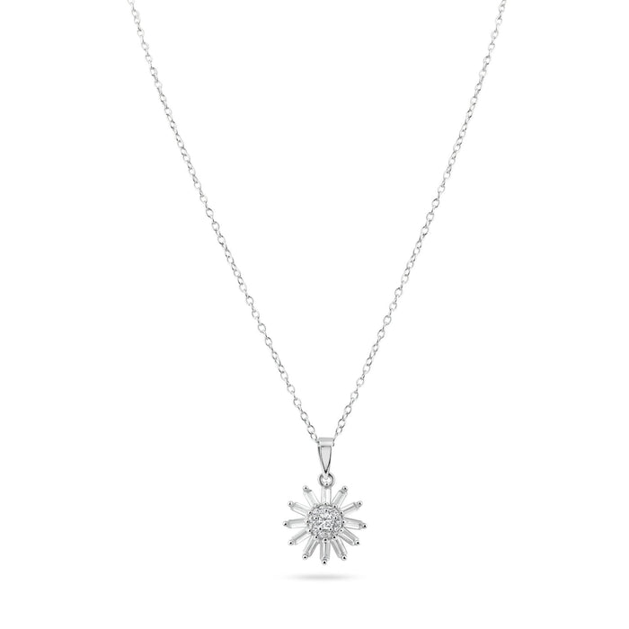 Rhodium Plated 925 Sterling Silver Clear Sunflower CZ Sets - BGS00622CLR | Silver Palace Inc.