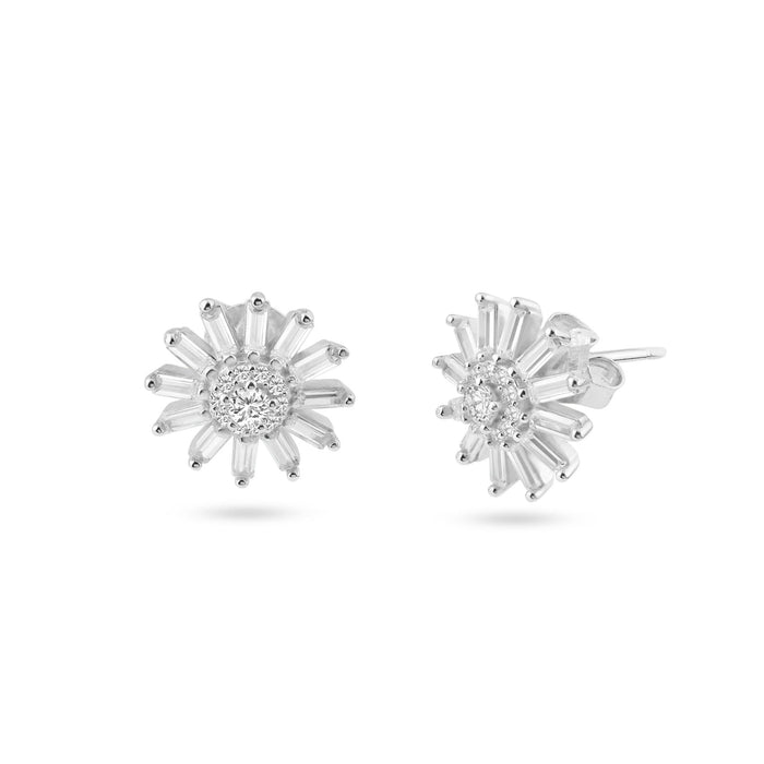 Rhodium Plated 925 Sterling Silver Clear Sunflower CZ Sets - BGS00622CLR | Silver Palace Inc.