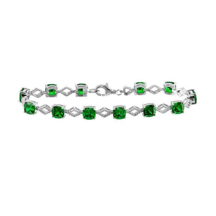 Silver 925 Rhodium Plated Green CZ Link Bracelet - BGB00331GRN | Silver Palace Inc. #colored_green