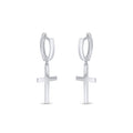 Rhodium Plated 925 Sterling Silver Cross 10mm Hoop Huggie Earrings - GME00147