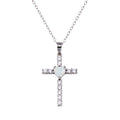 Rhodium Plated 925 Sterling Silver Cross Heart Opal Clear CZ Necklace - BGP01438 | Silver Palace Inc.