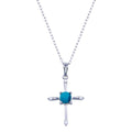 Rhodium Plated 925 Sterling Silver Cross Turquoise CZ Necklace - BGP01415 | Silver Palace Inc.