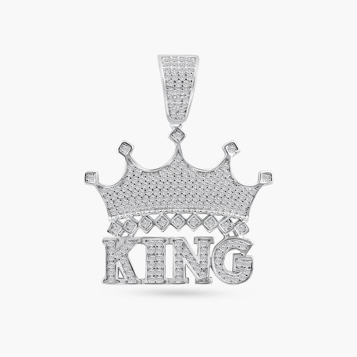 Rhodium Plated 925 Sterling Silver Crown King Clear CZ Pendant - SLP00346 | Silver Palace Inc.