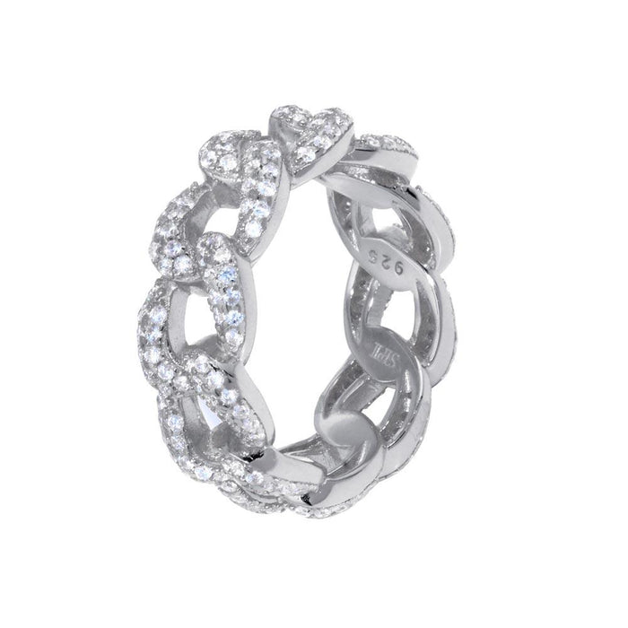 Rhodium Plated 925 Sterling Silver Curb Design Link Ring 7.3mm - STR01131RH
