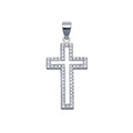 Rhodium Plated 925 Sterling Silver CZ Border Small Cross Hip Hop Pendant - SLP00096 | Silver Palace Inc.