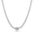 Rhodium Plated 925 Sterling Silver CZ Bubble and Birthstone Bridal Tennis Necklace - BGP01469