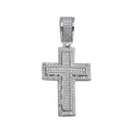 Rhodium Plated 925 Sterling Silver CZ Cross Bordered Hip Hop Pendant - SLP00075 | Silver Palace Inc.