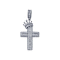 Rhodium Plated 925 Sterling Silver CZ  Crown Cross Hip Hop Pendant - SLP00269RH | Silver Palace Inc.