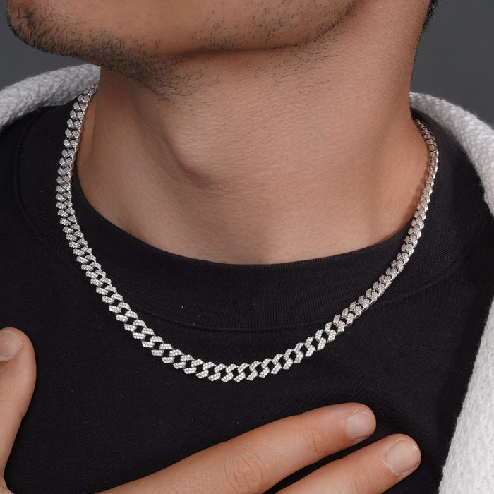 Rhodium Plated 925 Sterling Silver CZ Encrusted Curb Chain or Bracelet 7.2mm - CHCZ117