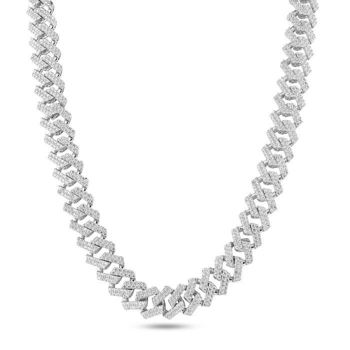 Rhodium Plated 925 Sterling Silver CZ Encrusted Miami Cuban Link 10.2mm Chain or Bracelet - GMN00198 GMB00076