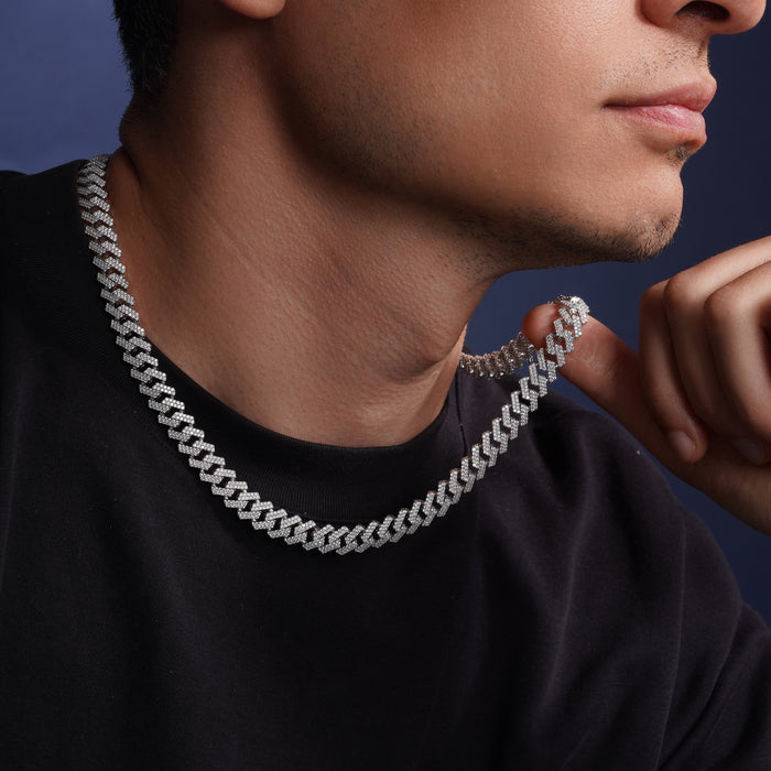 Rhodium Plated 925 Sterling Silver CZ Encrusted Miami Cuban Link 10.2mm Chain or Bracelet - GMN00198 GMB00076