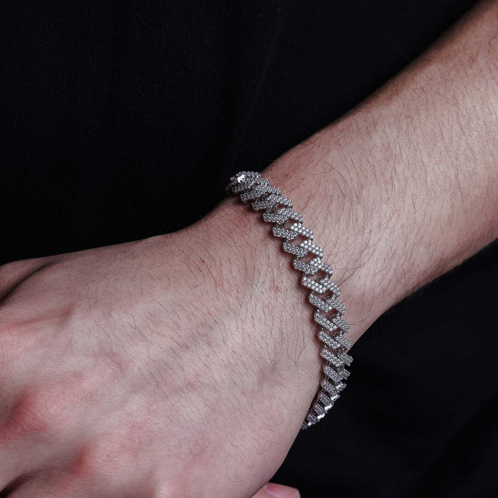 Rhodium Plated 925 Sterling Silver CZ Encrusted Miami Cuban Link 10.2mm Chain or Bracelet - GMN00198 GMB00076