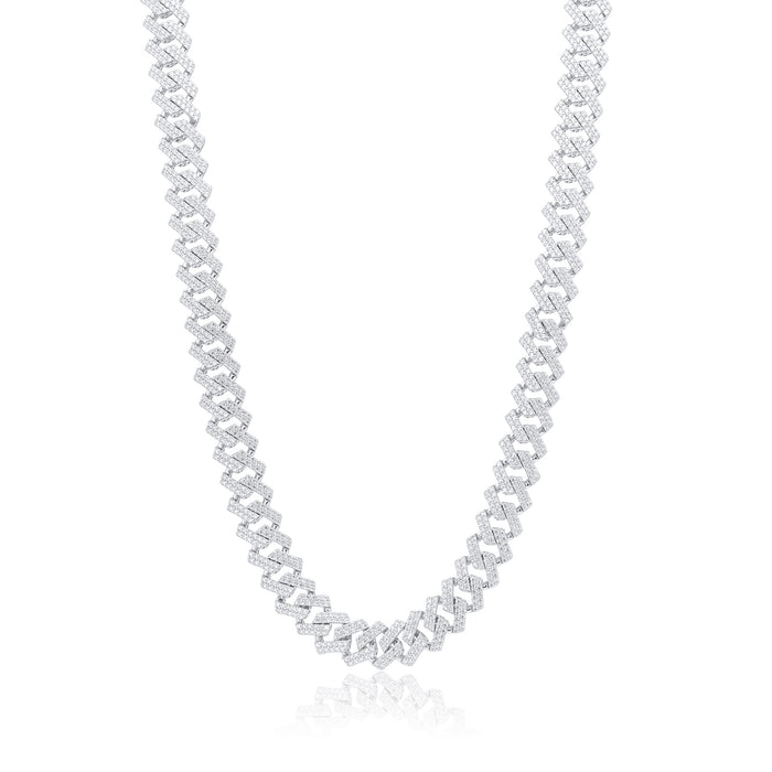 Rhodium Plated 925 Sterling Silver CZ Encrusted Miami Cuban Link 10.2mm Chain or Bracelet - GMN00198 GMB00076