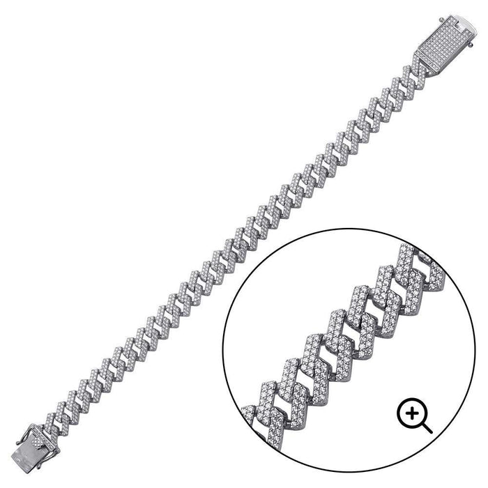 Rhodium Plated 925 Sterling Silver CZ Encrusted Miami Cuban Link 10.2mm Chain Or Bracelet - GMN00198 | GMB00076