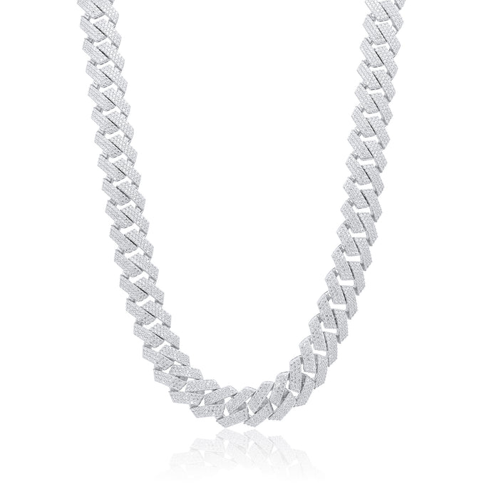 Rhodium Plated 925 Sterling Silver CZ Encrusted Miami Cuban Link 13mm Chain or Bracelet - GMN00210 GMB00128