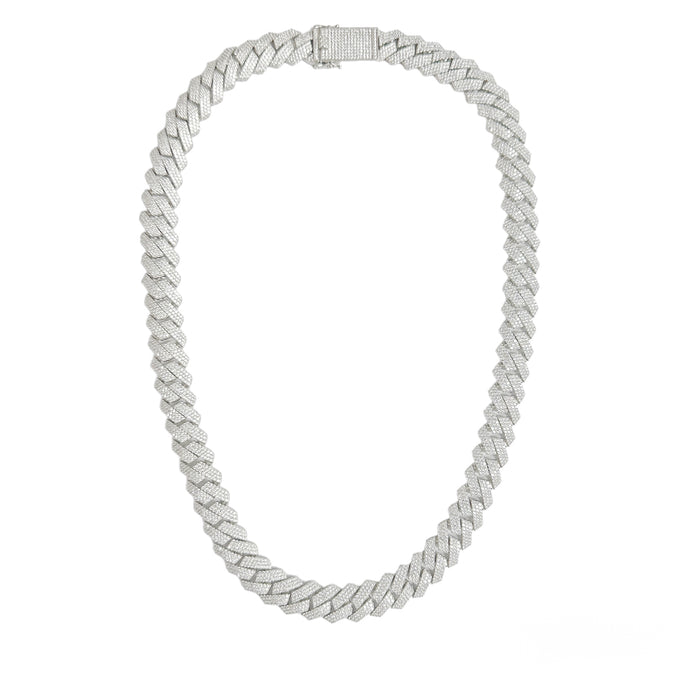 Rhodium Plated 925 Sterling Silver CZ Encrusted Miami Cuban Link 15mm Chain or Bracelet - GMN00211 GMB00075