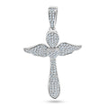 Rhodium Plated 925 Sterling Silver CZ Encrusted Winged Cross Pendant - SLP00192