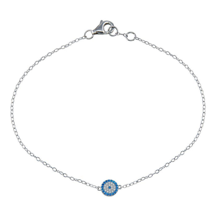Rhodium Plated 925 Sterling Silver CZ Evil Eye Bracelet - STB00597 | Silver Palace Inc.
