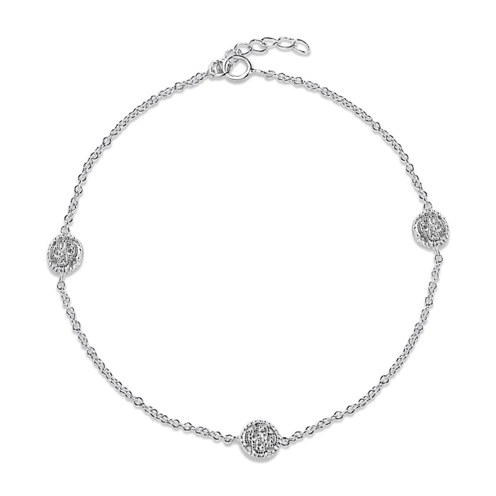 Silver 925 Rhodium Plated CZ Flower Disc Anklet - BGF00009 | Silver Palace Inc.
