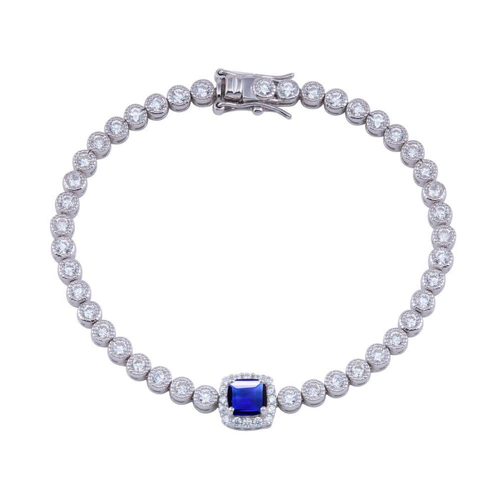 Silver 925 Green CZ Blue Halo Center Bubble 3.5mm Tennis Bracelet - BGB00363BLUE | Silver Palace Inc. #color_blue