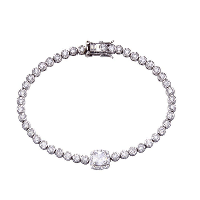 Silver 925 Clear CZ Clear Halo Center Bubble Tennis Bracelet - BGB00363CLR | Silver Palace Inc. #color_clear