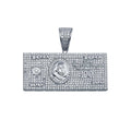 Rhodium Plated 925 Sterling Silver CZ Hundred Dollar Bill Hip Hop Pendant - SLP00028 | Silver Palace Inc.