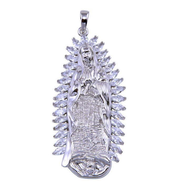 Rhodium Plated 925 Sterling Silver CZ Lady of Guadalupe Pendant - SLP00286 | Silver Palace Inc.