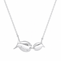 Rhodium Plated 925 Sterling Silver CZ Love Fish Pendant Necklace - STP01809