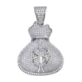 Rhodium Plated 925 Sterling Silver CZ Money Bag Hip Hop Pendant - SLP00066. | Silver Palace Inc.
