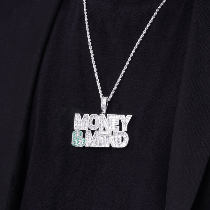 Rhodium Plated 925 Sterling Silver CZ MONEY ON MY MIND Hip Hop Pendant - SLP00242