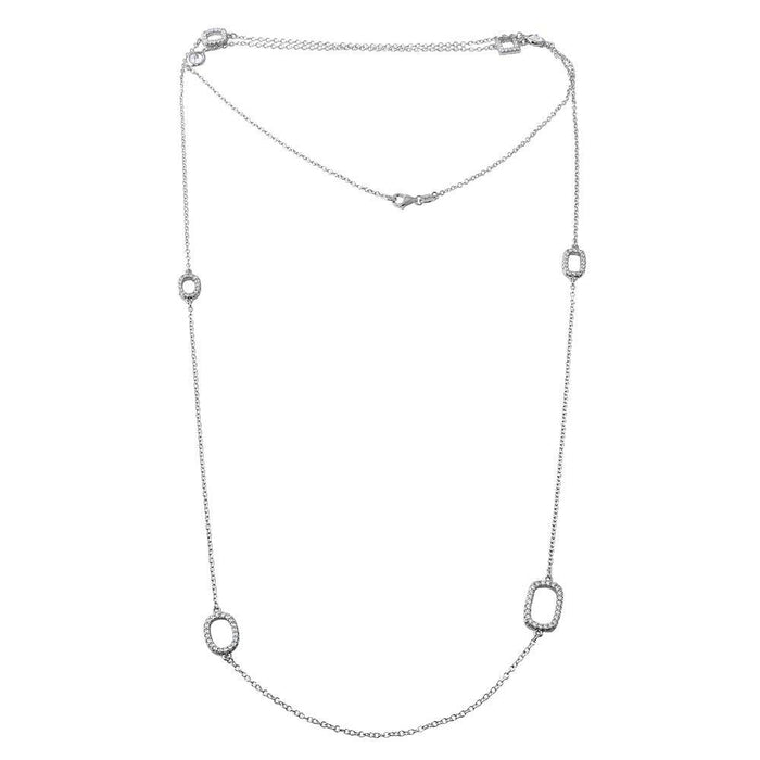 Rhodium Plated 925 Sterling Silver CZ Open Charm Chain Necklace 36" - BGP01197 | Silver Palace Inc.