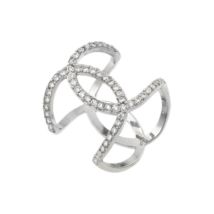 Rhodium Plated 925 Sterling Silver CZ Open Circle Stylish Ring - STR01008
