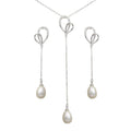 Silver 925 Rhodium Plated CZ Open Heart with Fresh Water Pearl Dangling Set - BGS00562 | Silver Palace Inc.