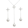 Silver 925 Rhodium Plated CZ Open Infinity Cross with Synthetic Dangling Set - BGS00561 | Silver Palace Inc.