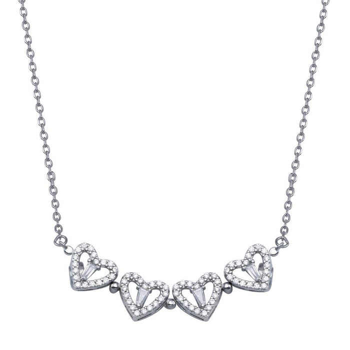 Rhodium Plated 925 Sterling Silver CZ Open Magnetic Flower Heart Necklace - STP01827