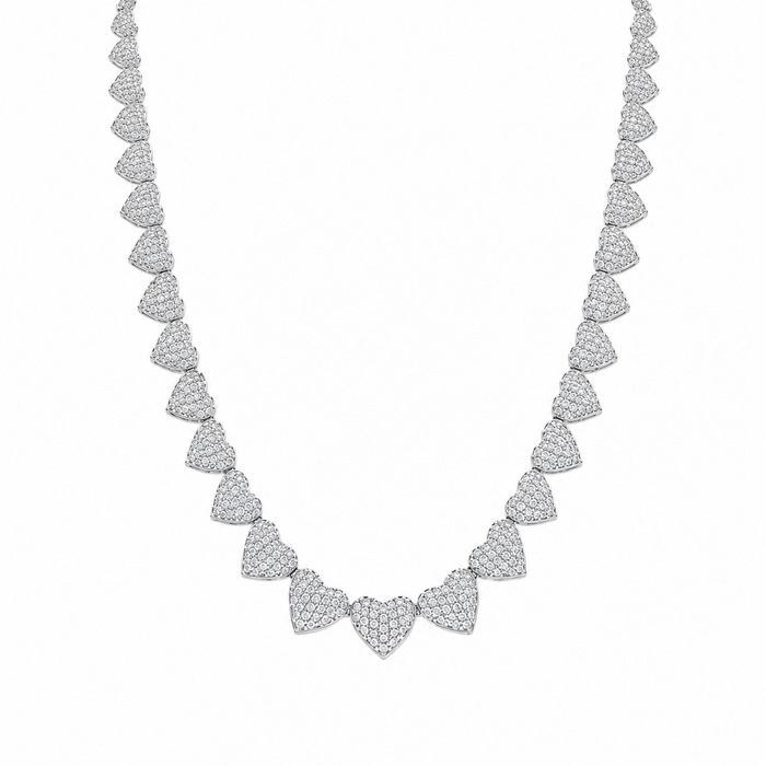 Rhodium Plated 925 Sterling Silver CZ Pave Heart Bridal Necklace - GMN00229