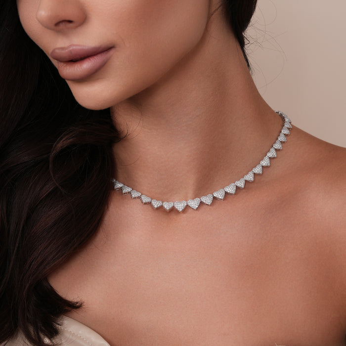 Rhodium Plated 925 Sterling Silver CZ Pave Heart Bridal Necklace - GMN00229
