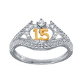 Rhodium Plated 925 Sterling Silver CZ Quinceanera Flower 2 Toned CZ Ring - GMR00302RHR | GMR00430RG