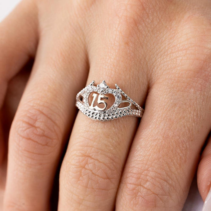 Rhodium Plated 925 Sterling Silver CZ Quinceanera Flower 2 Toned CZ Ring - GMR00302RHR | GMR00430RG