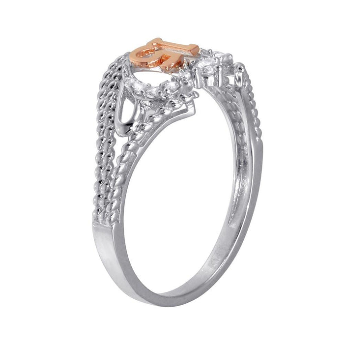 Rhodium Plated 925 Sterling Silver CZ Quinceanera Flower 2 Toned CZ Ring - GMR00302RHR | GMR00430RG