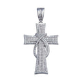 Rhodium Plated 925 Sterling Silver CZ Ribbon Cross Hip Hop Pendant - SLP00079 | Silver Palace Inc.