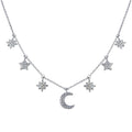 Rhodium Plated 925 Sterling Silver CZ  Star and Crescent Moon Necklace - GMN00089 | Silver Palace Inc.