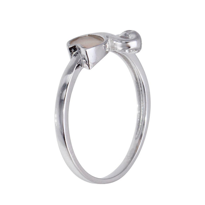 Rhodium Plated 925 Sterling Silver CZ Swan Synthetic Mother of Pearl Ring - GMR00308