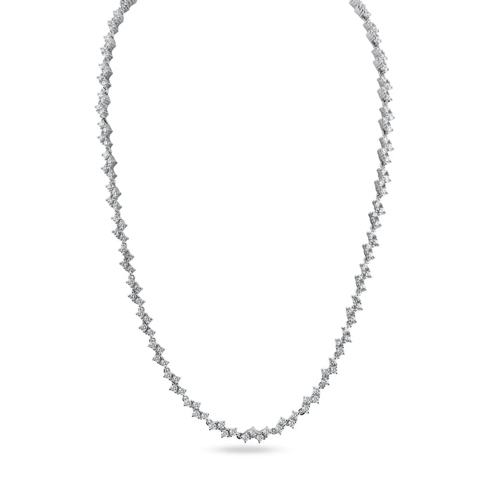 Rhodium Plated 925 Sterling Silver CZ Zig Zag Bridal Necklace - BGP01301