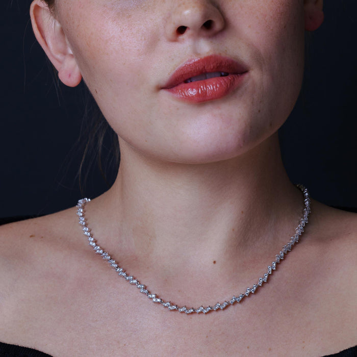 Rhodium Plated 925 Sterling Silver CZ Zig Zag Bridal Necklace - BGP01301