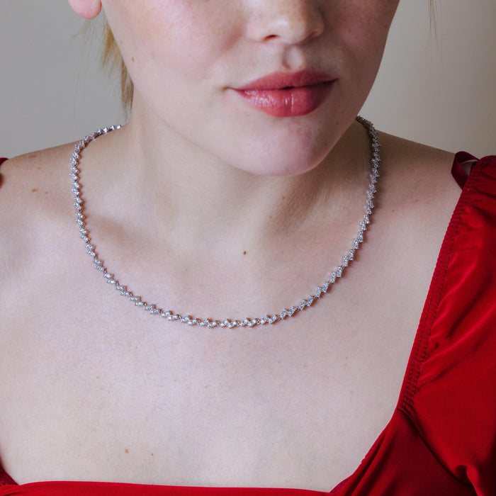 Rhodium Plated 925 Sterling Silver CZ Zig Zag Bridal Necklace - BGP01301