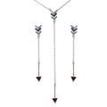 Silver 925 Rhodium Plated Dangling Arrow Earrings and Necklace set with CZ - BGS00573 | Silver Palace Inc.