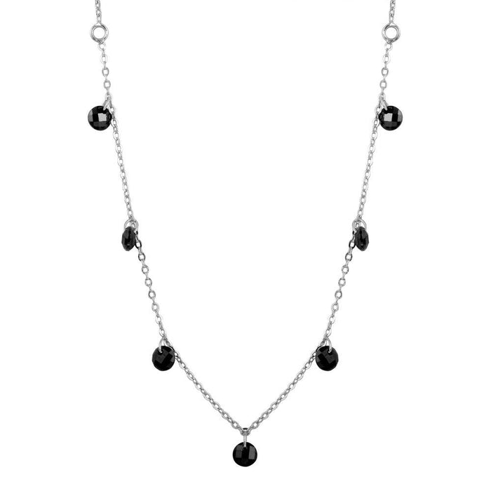 Silver 925 Rhodium Plated Dangling Black CZ Chain Necklace - ECN00050RH | Silver Palace Inc.