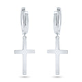 Rhodium Plated 925 Sterling Silver Dangling Cross 13.4mm Hoop Huggie Earrings - GME00146