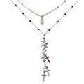 Silver 925 Rhodium Plated Dangling Crosses Enamel Bead Necklace - ECN00061RH | Silver Palace Inc.